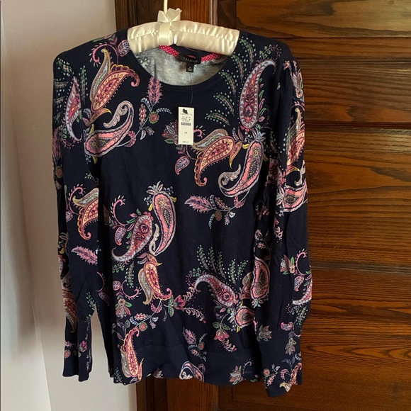 Talbots Tops - Talbots Navy Paisley Long Sleeve Top with Pink & Purple Accents